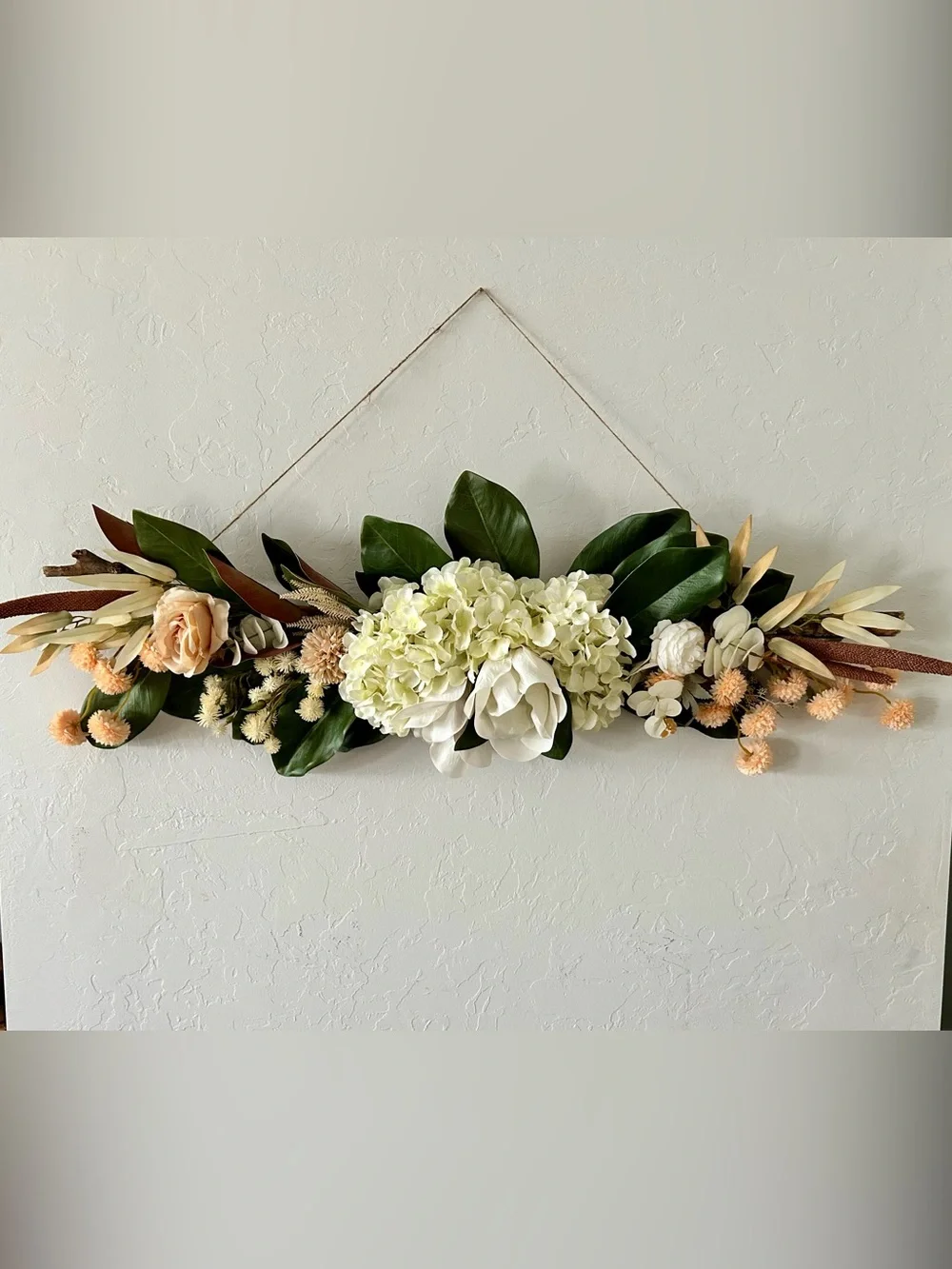 Large Neutral Cream Green Floral Wall Hanging boho farmhouse home decor natural
